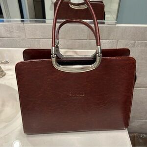 Designer Inspired ’GG’ Structured Satchel in Deep Burgundy